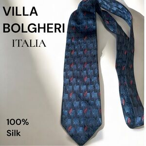 Villa Bolgheri Italia 100% Silk Tie Made in Italy Blue & Red Pattern 60”